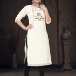 Women’s Solid Embroidred Cotton White Yellow Blend Kurta, Pant and Organza Dupatta Set