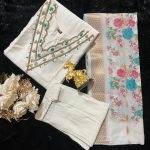WHITE HANDWORK SILK SUIT WITH JAQUARD DUPATTA