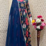 BLUE NEW LUNCH DIGITAL PRINTED GOWN PANT WITH DUPATTA