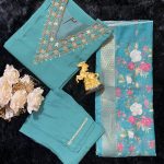 SKY BLUE HANDWORK SILK SUIT WITH JAQUARD DUPATTA