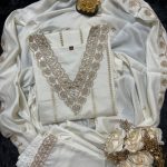 OFF WHITE EMBROIDERY WORK SILK SUIT WITH DUPATTA