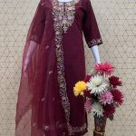 RED NEW LUNCH DESIGNER SEQUENCE EMBROIDERED WORK TOP AND PANT WITH DUPATTA