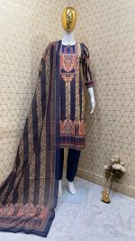 NEVY BLUE RAYON PRINTED TOP AND PANT WITH PRINTED DUPATTA