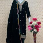 DARK GREEN NEW DESIGNER HEAVY PURE VISCOSE VELVET TOP PANT & DUPATTA SET