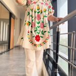 WHITE DESIGNER HEAVY COTTON WITH THREAD EMBROIDERY WORK TOP WITH PANT