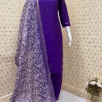 DARK PURPLE NEW LUNCH HANDWORK SILK SUIT WITH DIGITAL PRINTED DUPATTA