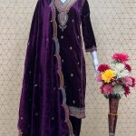 WINE NEW DESIGNER HEAVY PURE VISCOSE VELVET TOP PANT & DUPATTA SET
