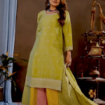 OLIVE GREEN EXCLUSIVE DESIGNER SEQUENCE EMBROIDERED WORK HEAVY SUIT WITH DUPATTA