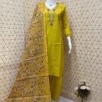 YELLOW NEW LUNCH HANDWORK SILK SUIT WITH DIGITAL PRINTED DUPATTA