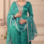 GREEN NEW LUNCH DESIGNER SEQUENCE EMBROIDERED WORK TOP AND PANT WITH DUPATTA