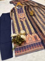 NEVY BLUE RAYON PRINTED TOP AND PANT WITH PRINTED DUPATTA - Image 4