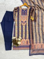 NEVY BLUE RAYON PRINTED TOP AND PANT WITH PRINTED DUPATTA - Image 2