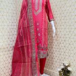 PINK RAYON PRINTED TOP AND PANT WITH PRINTED DUPATTA