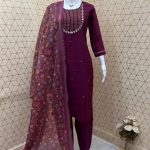 MAROON NEW LUNCH HANDWORK SILK SUIT WITH DIGITAL PRINTED DUPATTA